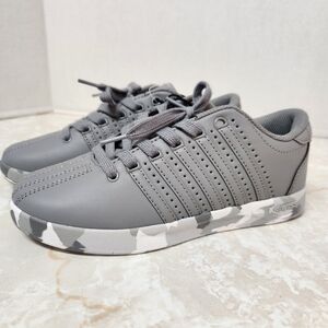 K Swiss Gray Camo Youth Sz 4 Sneakers Shoes Boy Girl Five Stripe